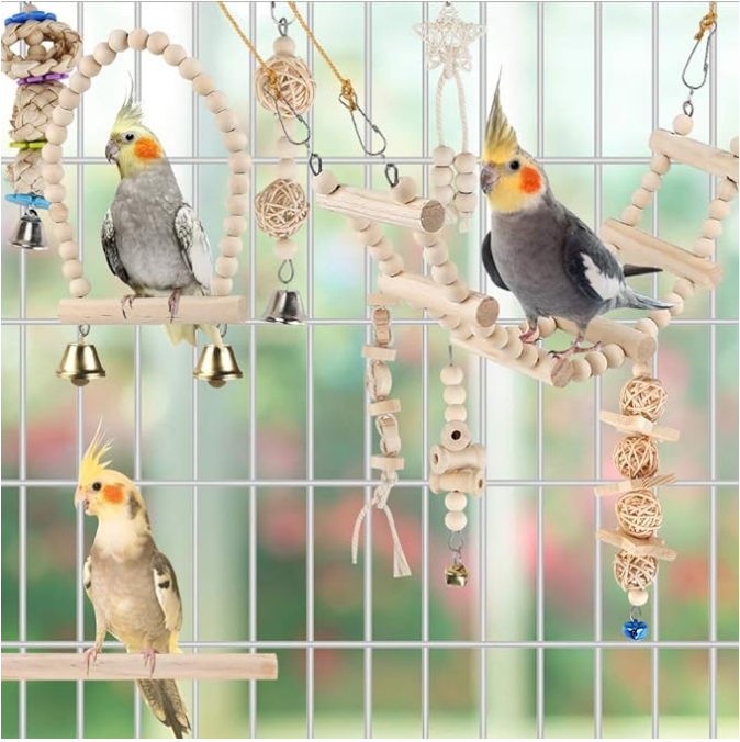 Bird Parrot Swing Toys Chewing Standing Hanging Climbing Ladder Bird Cage Toys Budgerigar Parakeet Conure Love Birds