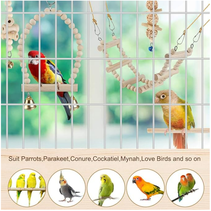 Bird Parrot Swing Toys Chewing Standing Hanging Climbing Ladder Bird Cage Toys Budgerigar Parakeet Conure Love Birds