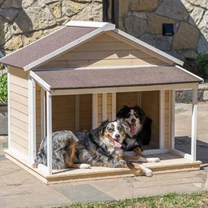 Large Dog House Solid Wood Crates 51x43x43 W Balcony Entrance for Two Dogs For Outdoor Dog Bed Raised Bottom and Natural