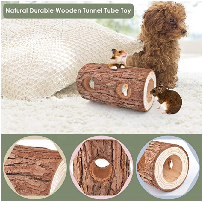 Hamster Toys Natural Wooden Ladder Bridge Forest Hollow Tree Exercise Hamster Hideout Tunnel Tube Hamsters mice  Climbing toy