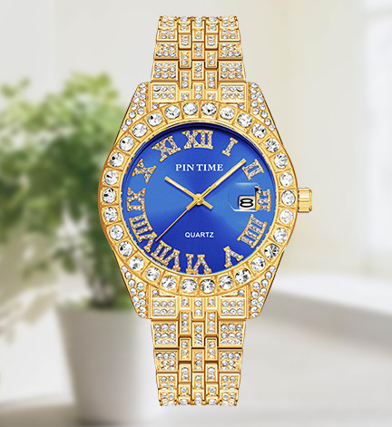 Luxury Custom Bling Hip Hop Fully Iced Out Reloj Waterproof Silver Gold Blue Dial Diamond Watches Men Wrist Quartz Watch For Men