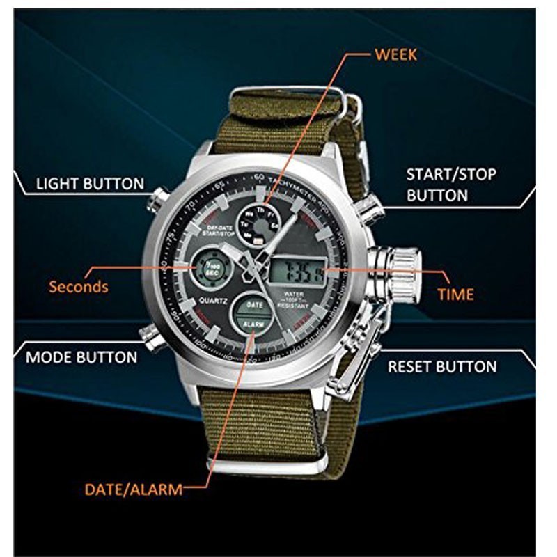 OEM analog digital watch luminous hands quartz digital multifunction display for men