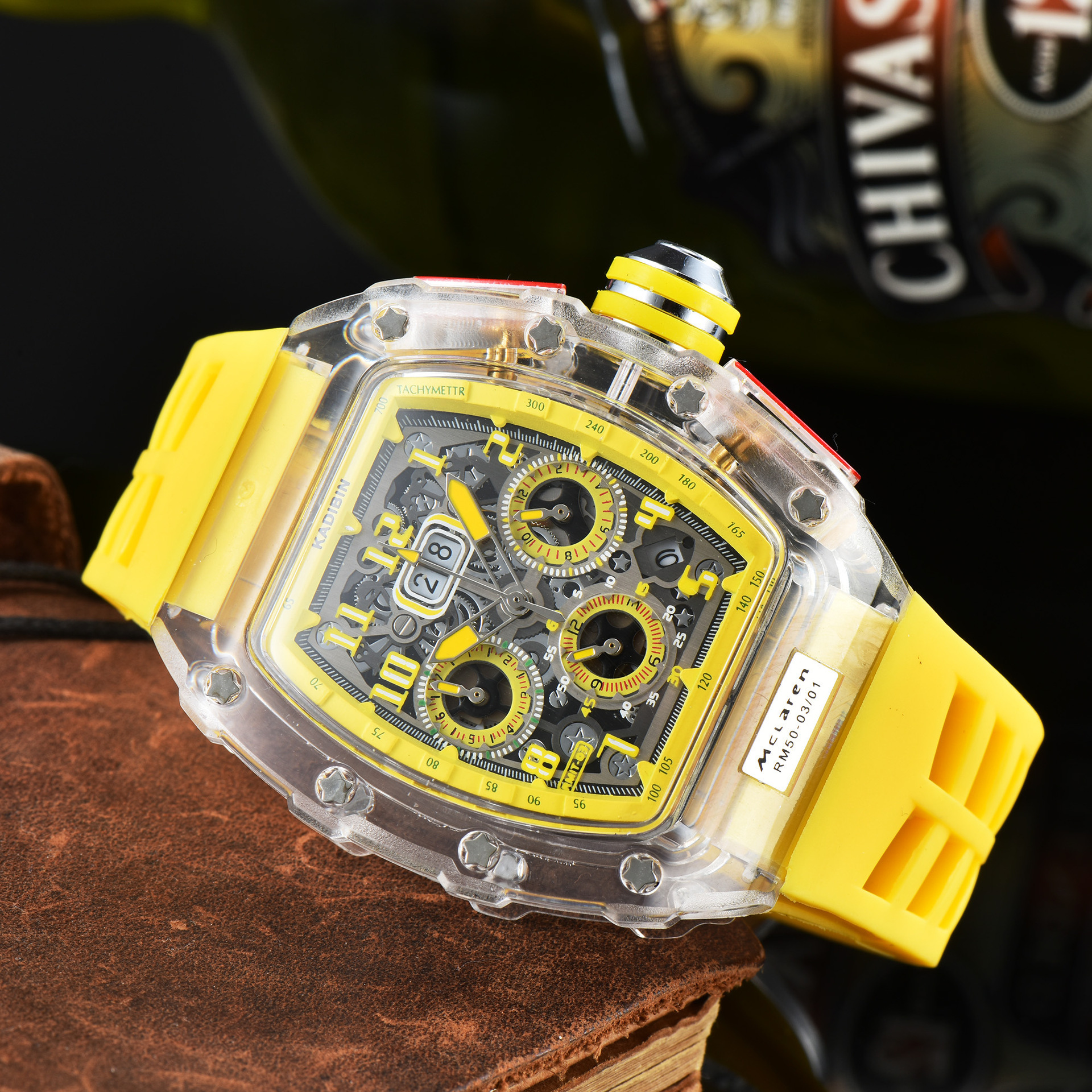 Top Brand Luxury Unique Stainless Steel back Luminous Iced out  Plastic Case Japanese Men Quartz Movement Watches