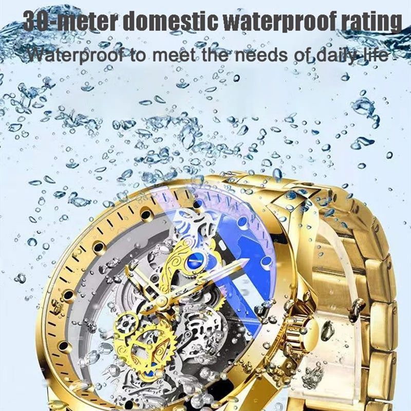 Unique Design Watch Men Wrist Hollow Iced Out New Brand Luxury Men Gold Skeleton Automatic Quartz Wrist Watches