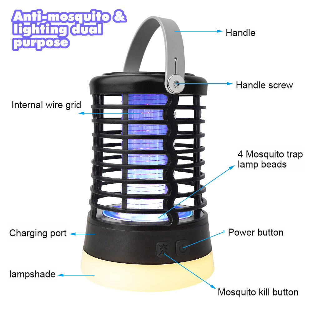 2 in 1 Bug Zapper Insect Repellent LED Night Light Lantern Electric Rechargeable Mosquito Killer Lamp