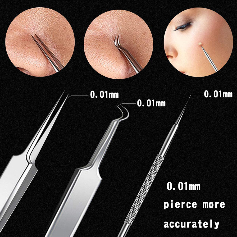 8pcs Set Metal Case Nose Face Blackhead Remover Pimple Comedone Extractor Tool