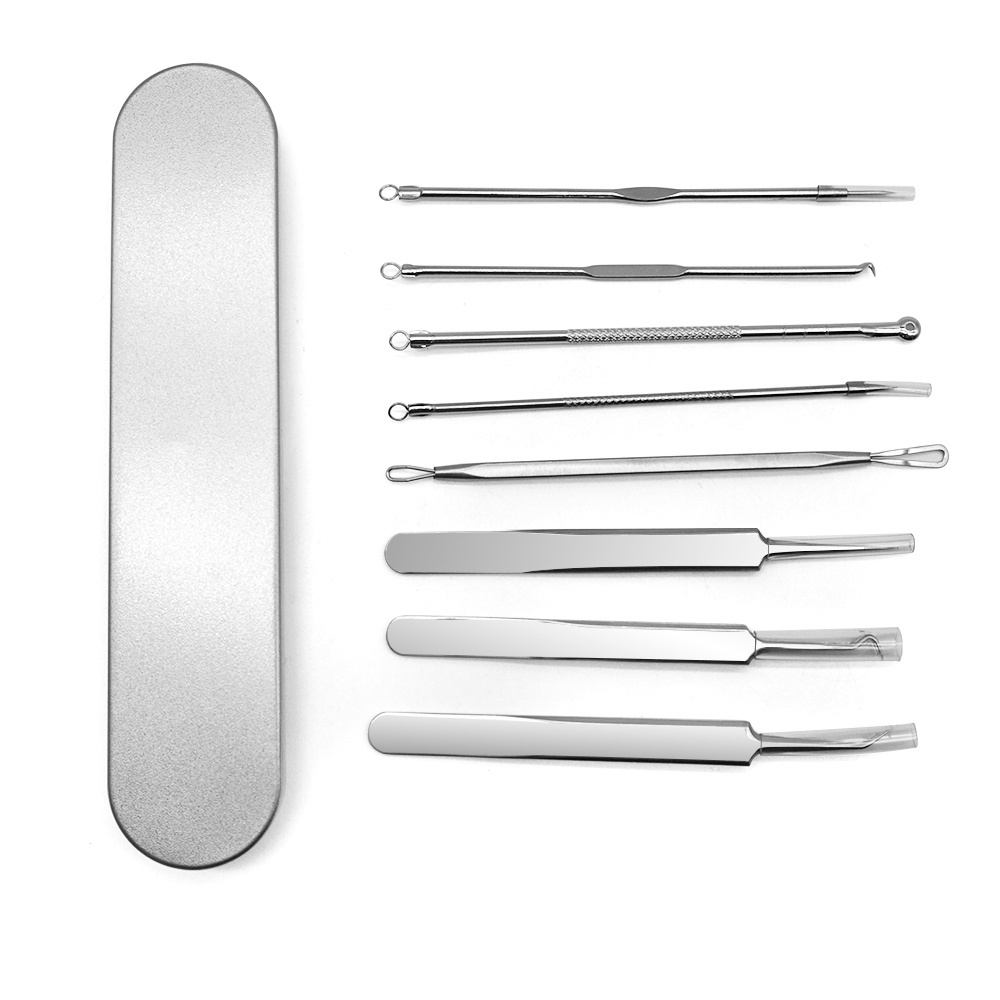 8pcs Set Metal Case Nose Face Blackhead Remover Pimple Comedone Extractor Tool