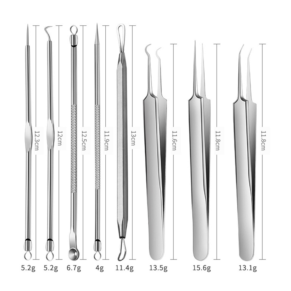 8pcs Set Metal Case Nose Face Blackhead Remover Pimple Comedone Extractor Tool