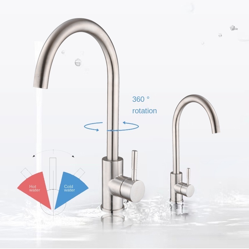 Kitchen 304 Stainless Steel Faucet Washing Basin Hot and Cold Water Faucet Sink Rotating Dual-Purpose Elbow Faucet