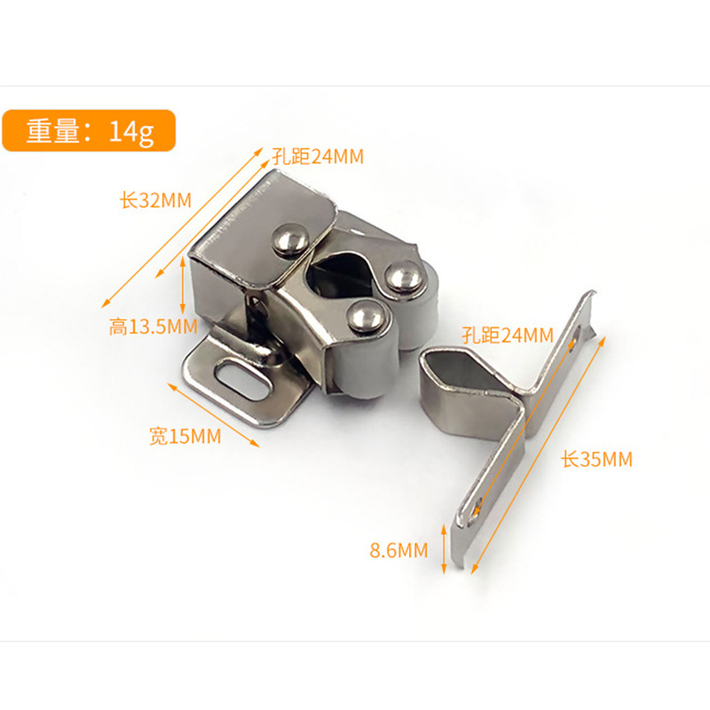 Galvanized Steel Automatic Spring Cabinet Door Lock Latch, Double Roller Catch Rebound Magnetic Latch