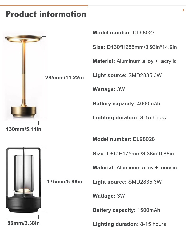 Nordic style luxury hotel bedroom living room bedside bar cordless USB rechargeable crystal led touch desk table lamps light