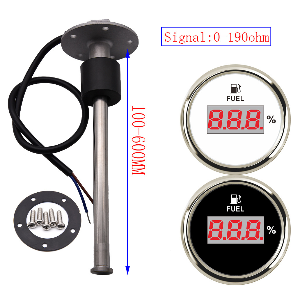 0-190Ohm Oil Tank Level Indicator Meter with Fuel Level Sensor 150MM 200MM 250MM 450MM for Digital 52MM Gauge Fuel Level Gauge