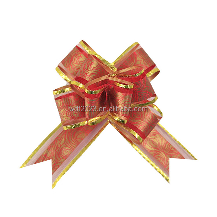 Wholesale Christmas Birthday Gift Wrap White 5 Cm Organza Butterfly Pull String Bows With Gold Line