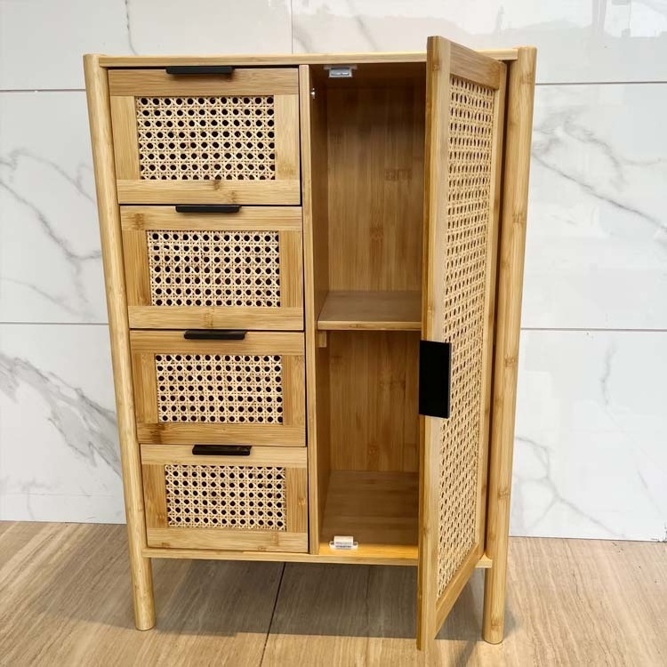 WDF High Quality Custom Wooden Dolap Rattan Cabinet Armarios Habitacion Multifunction Bamboo Cabinets For Living Room