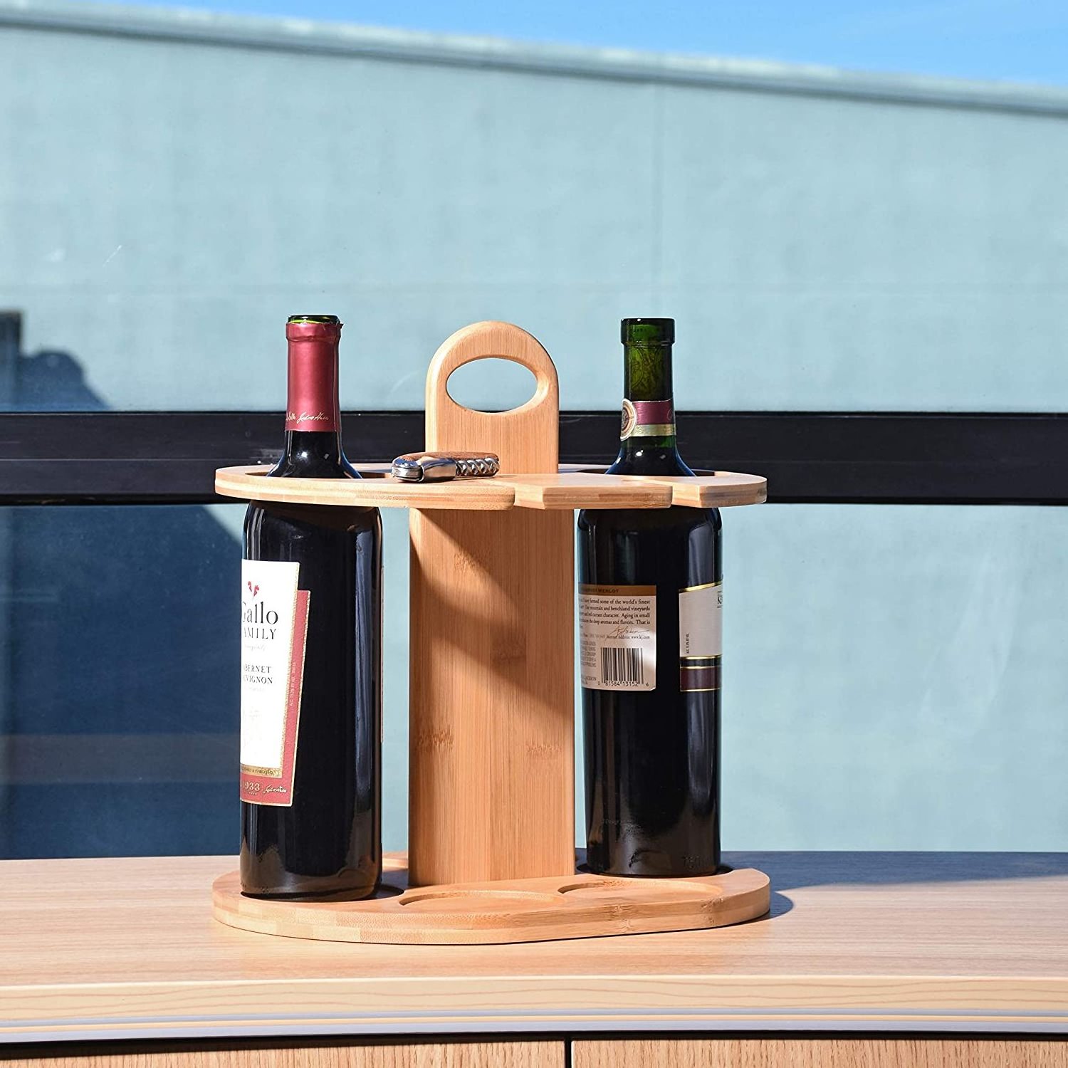 Detachable Bamboo Glasses Storage Rack Spilled Wine bottle Holder Display Stand Wooden Wine Holder with Handle