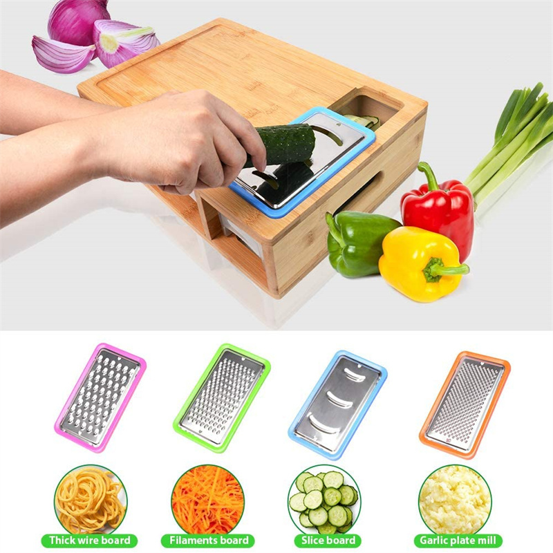 High Quality Kitchen Multifunctional Large Natural Bamboo Wood Cutting Board With Trays Chopping Board