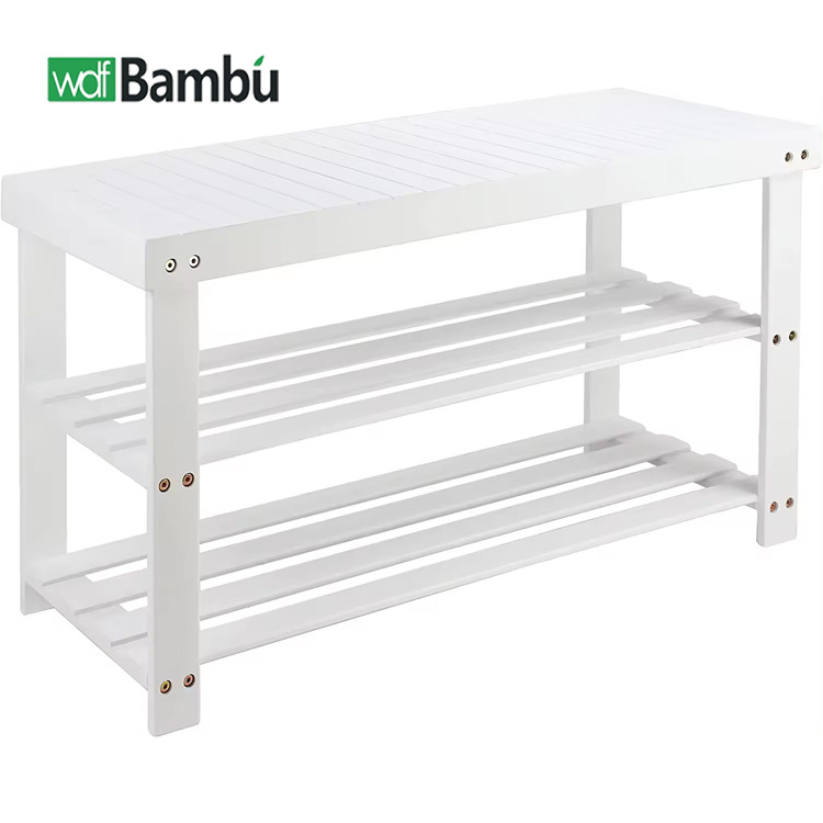 Bamboo Bench Shoe Organizer Storage Shelf Shoe Rack for Home Factory Outlet 3-tier White Living Room Furniture Kitchen Rack