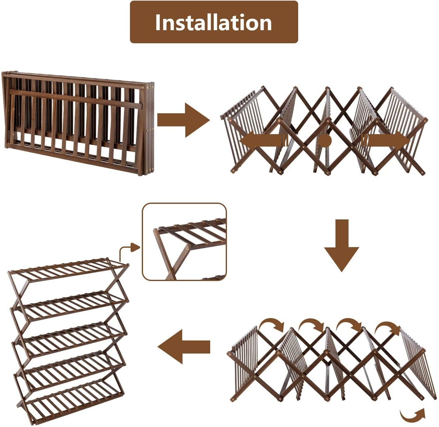 Custom Portable No Assembly Multi Tier Foldable Amazing Wooden Bamboo Stackable Shoe Racks For Home