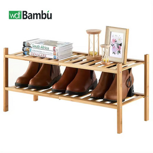 Wholesale 2-tier Folding Shoe Racks & Stands Wooden Bamboo Stackable Storage Organizer Shoe Rack