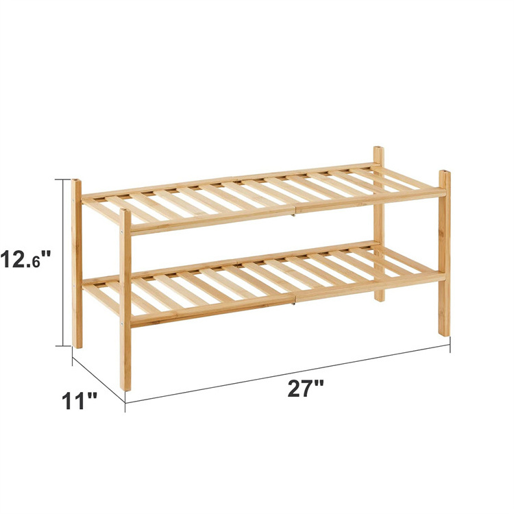 Wholesale 2-tier Folding Shoe Racks & Stands Wooden Bamboo Stackable Storage Organizer Shoe Rack