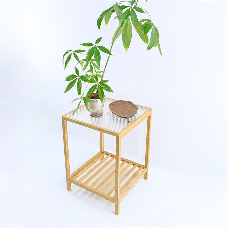 Bamboo Bed Side Table Printer Stand Small Coffee Sofa Table 2-tier Glass Storage Shelf For Bathroom Wood Living Room Nightstand