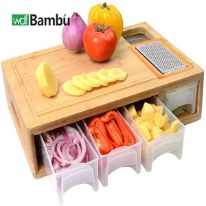 High Quality Kitchen Multifunctional Large Natural Bamboo Wood Cutting Board With Trays Chopping Board