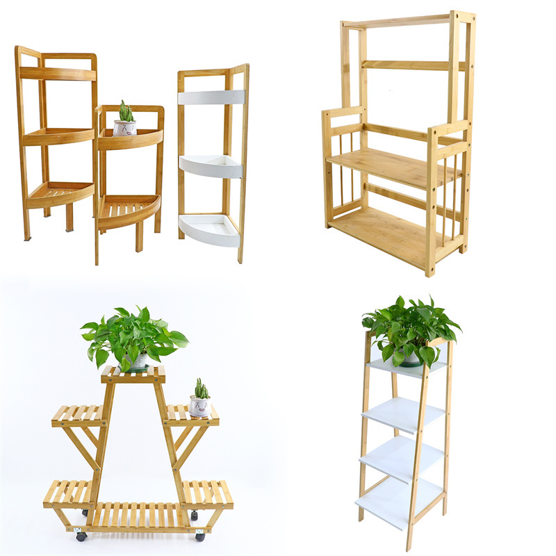 Wholesale Bamboo Display Racks 4 Tiers Bamboo Flower Pot Shelf Bamboo Storage Shelf