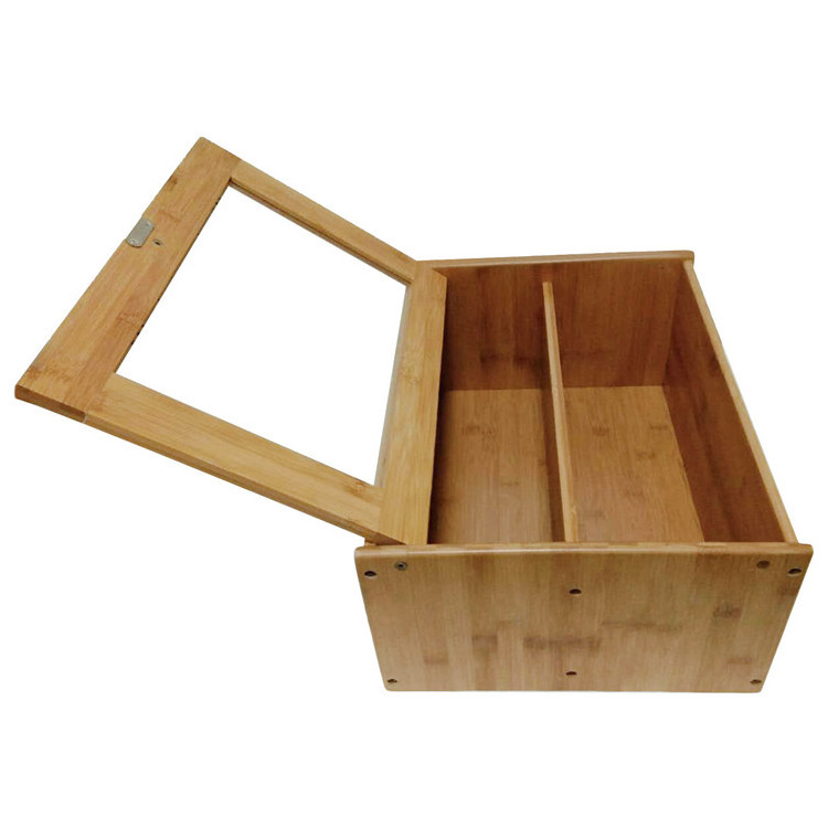 Wholesale 2 Tier Wooden Large Bamboo Fiber Bread Storage Box with Transparent Window