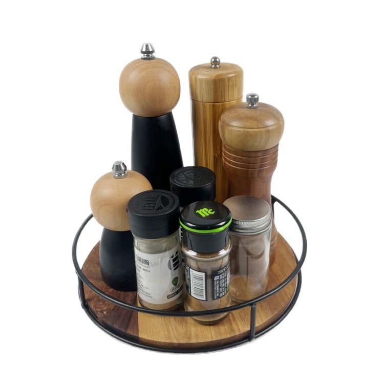 2 Tier wood Lazy Susan Turntable   Kitchen Turntable Seasoning Spice Storage rotating tray for Pantry Cabinet or Table