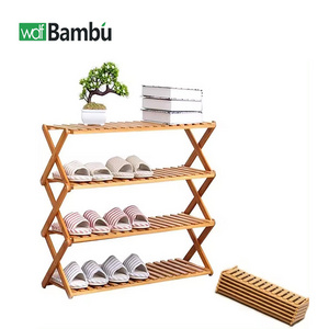 Wholesale 4 Tier Customized Portable No Assembly Foldable Designs Amazing Living Wooden Bamboo Panel Shoe Racks For Home