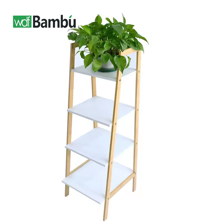 Wholesale Bamboo Display Racks 4 Tiers Bamboo Flower Pot Shelf Bamboo Storage Shelf