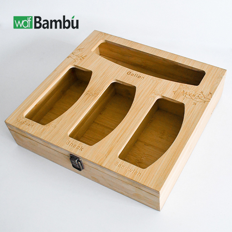 WDF Hot selling 4 in 1 Drawer Organizers Baggie Storage Bamboo Ziplock Bag Organizer with hanging hole