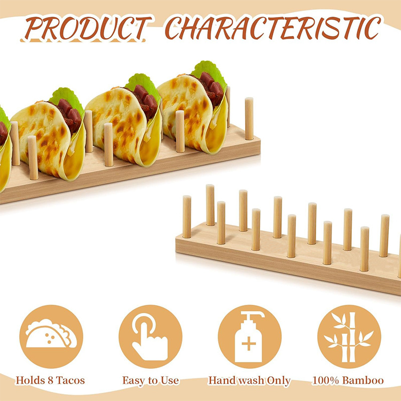 WDF New Arrival platos para grille tacos paper taco holder bamboo wooden taco holder for daily house use