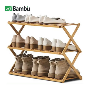 Adjustable 3 Tiers Bamboo Wooden Foldable Shoes Rack Organizer Display Stands Shoe Racks