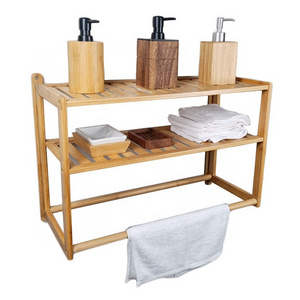 WDF New Arrival OEM/ODM Wooden Estantes Dde Pared Shower Caddy Hanging Nature Bamboo Wall Shelves For Bathroom Organizer