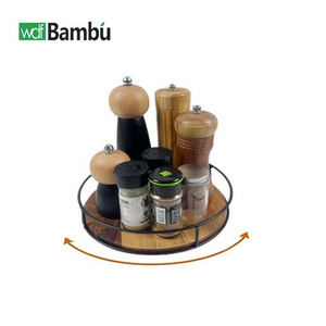 2 Tier wood Lazy Susan Turntable   Kitchen Turntable Seasoning Spice Storage rotating tray for Pantry Cabinet or Table