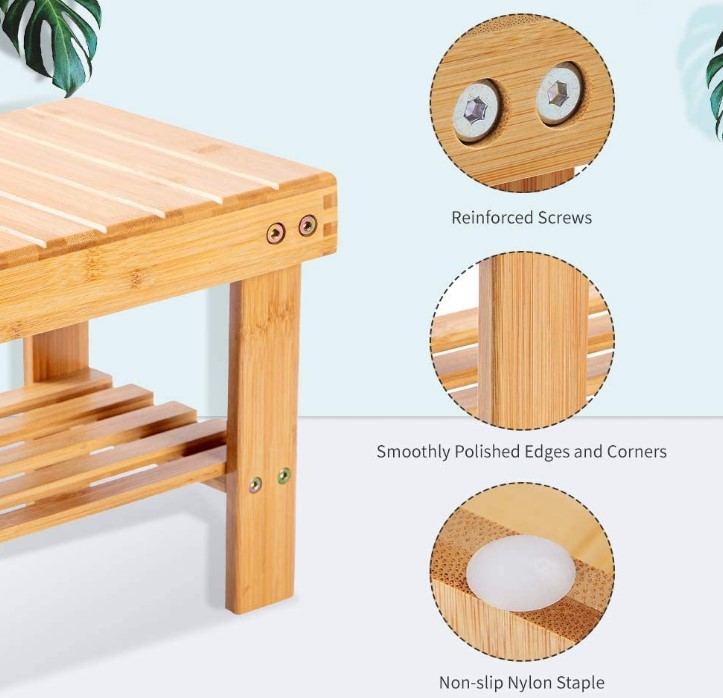 Bamboo Benches For Shoes Home Wooden Chair Shoe Rack Stool Bathroom Bamboo Anti Slip Small Seat Stool with Storage for Kids