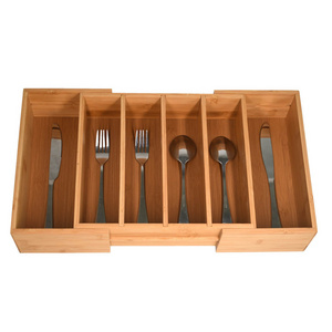 Wholesale Custom Deep bamboo expandable drawer organizer Silverware organizer Bamboo Cutlery Organizer for flatware