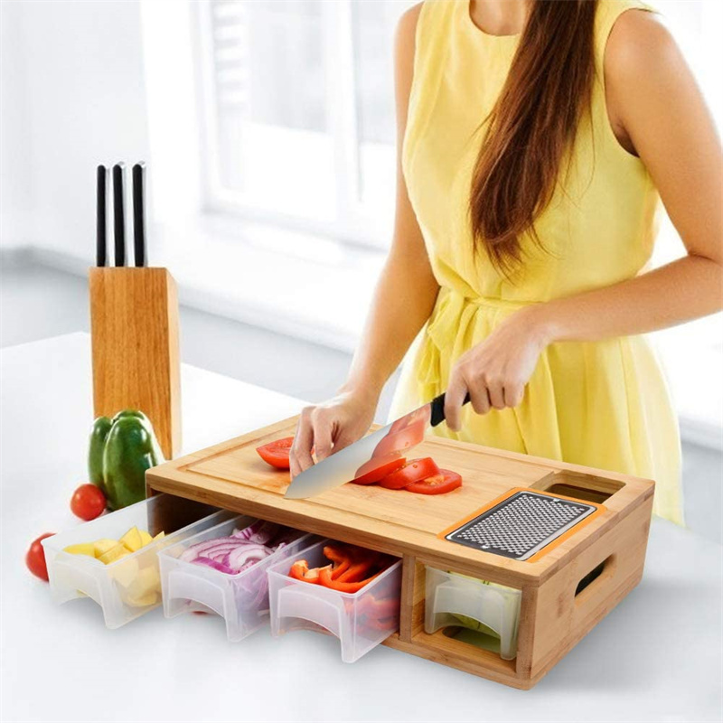 High Quality Kitchen Multifunctional Large Natural Bamboo Wood Cutting Board With Trays Chopping Board