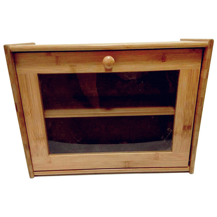 Wholesale 2 Tier Wooden Large Bamboo Fiber Bread Storage Box with Transparent Window