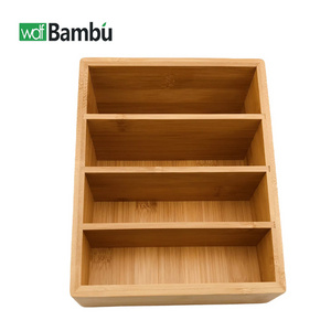 Multi-function Desktop 4 Grids Universal Wooden Cosmetic Stackable Clear Storage Organizer Bamboo Storage Box