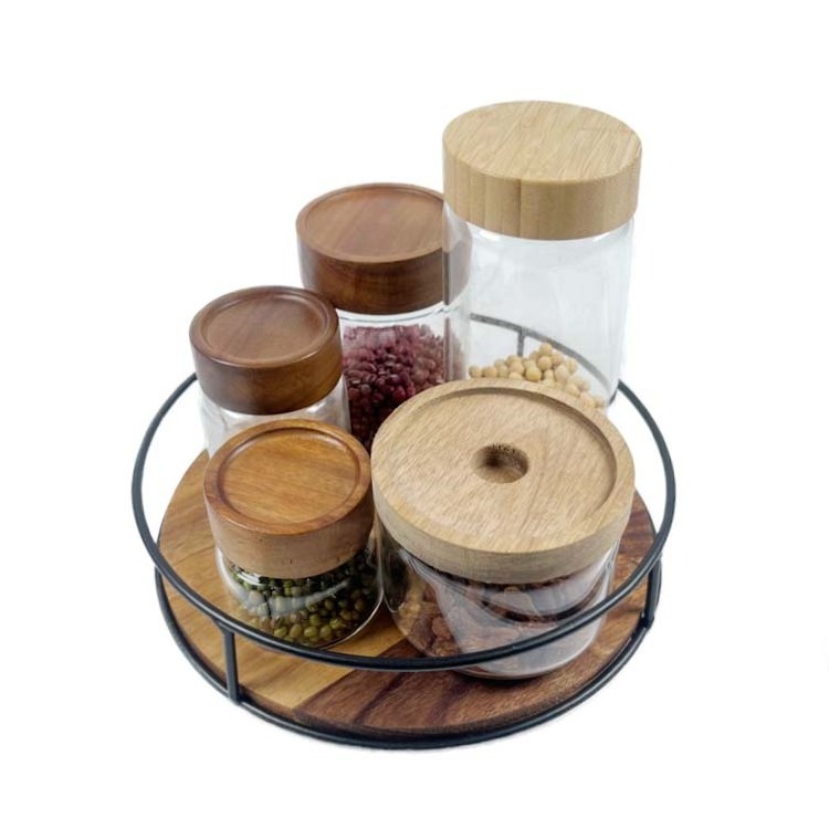 2 Tier wood Lazy Susan Turntable   Kitchen Turntable Seasoning Spice Storage rotating tray for Pantry Cabinet or Table