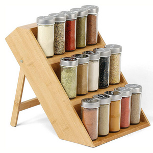 Customizable Logos Wooden Spice Rack Bamboo Spice Organizer seasoning pot jar Storage Holders & Racks Customized Logo