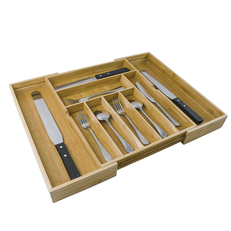 WDF Expandable Bamboo Utensil Organizer Cutlery tray silverware kitchen drawer organiser Cutlery Organizer For Kitchen