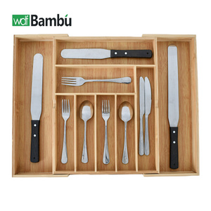 WDF Expandable Bamboo Utensil Organizer Cutlery tray silverware kitchen drawer organiser Cutlery Organizer For Kitchen