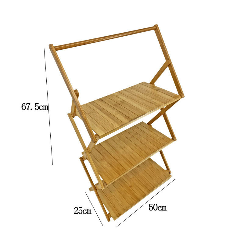 Bamboo Outdoor Picnic Camping Multifunctional Portable Three-tier Folding Rack Storage Tables