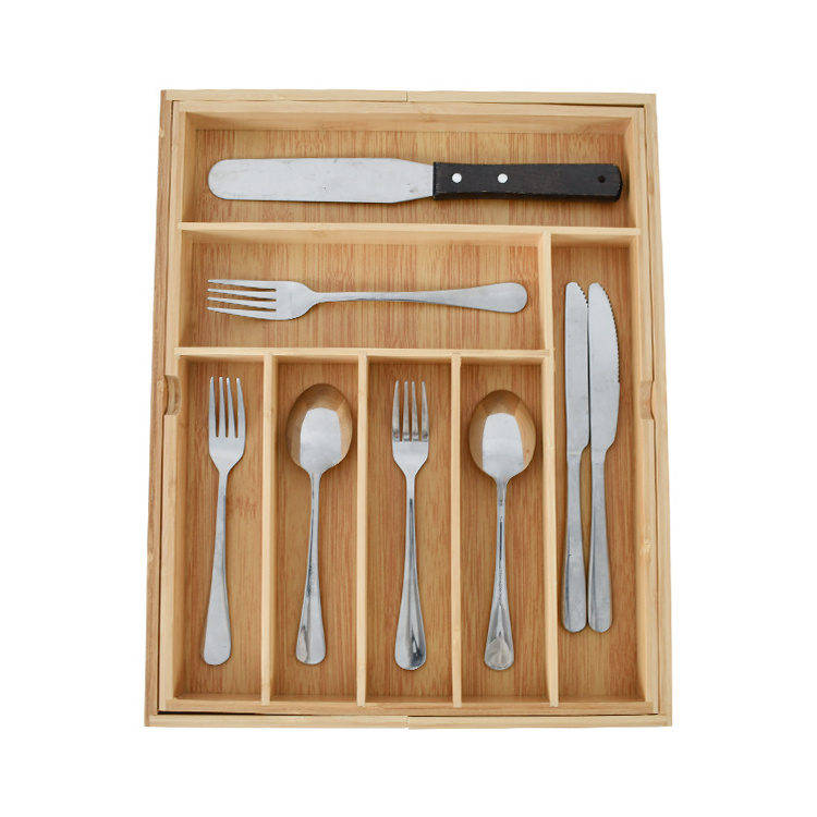 WDF Expandable Bamboo Utensil Organizer Cutlery tray silverware kitchen drawer organiser Cutlery Organizer For Kitchen