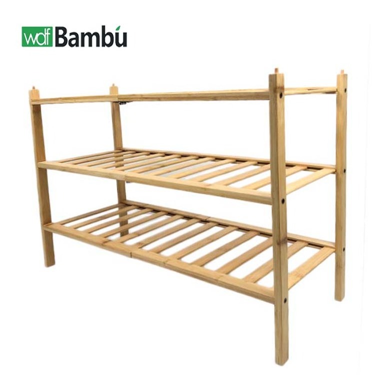 WDF OEM foldable modern portable shoe shelf rack stand designs storage organizer to save space bamboo wooden shoe rack for home