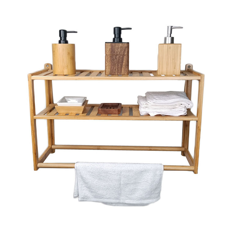 WDF Custom Shower caddy hanging Etagere mural Estantes de pared Repisas flotantes 3-layer Bamboo wall shelves for Bathroom