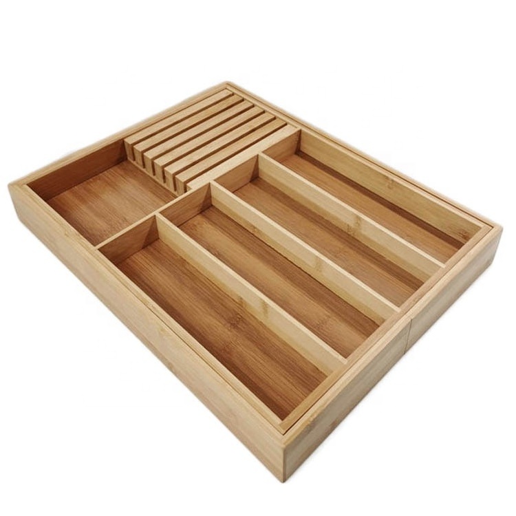 2022 Multifunctional Expandable Wooden Utensil Organizer Drawer Silverware Organizer Bamboo Cutlery Tray For Drawer